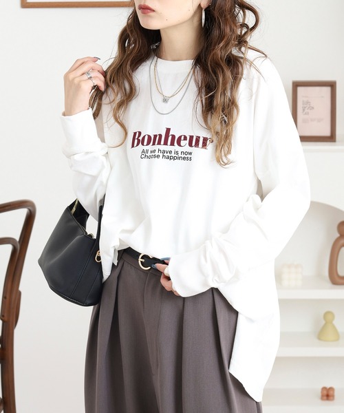Arinomama(アリノママ)の「「Bonheur」PT スリットロンT(Tシャツ/カットソー・レディース・カーキ/ブラック/ワインレッド/オフホワイト・FREE)」の5枚目の写真