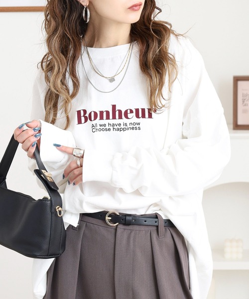 Arinomama(アリノママ)の「「Bonheur」PT スリットロンT(Tシャツ/カットソー・レディース・カーキ/ブラック/ワインレッド/オフホワイト・FREE)」の7枚目の写真