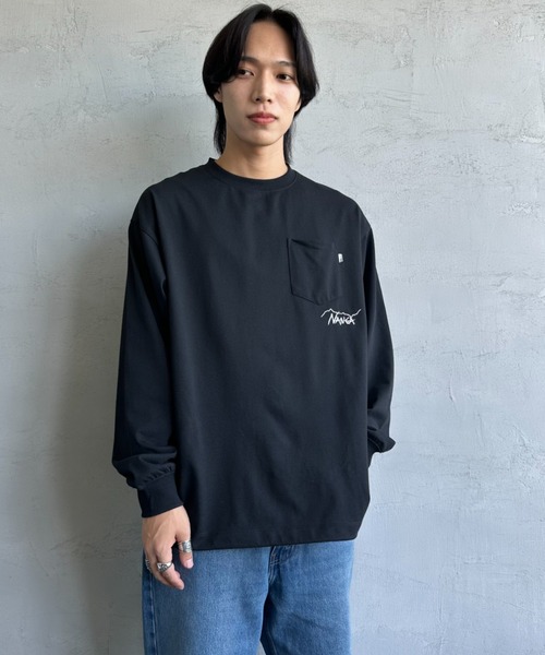 NANGA（ナンガ）の「[NANGA/ナンガ] 別注 ドローコードポケット ロングスリーブTシャツ（Tシャツ/カットソー・レディース・ブラック/ホワイト・S/M/L）」の7枚目の写真