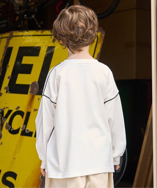 b・ROOM（ビールーム）の「【MNCM】【カイテキ天竺】パイピングビッグTシャツ（Tシャツ/カットソー・キッズ・オフホワイト/ブラック/チャコール・130cm/140cm/120cm/110cm/150cm）」の15枚目の写真