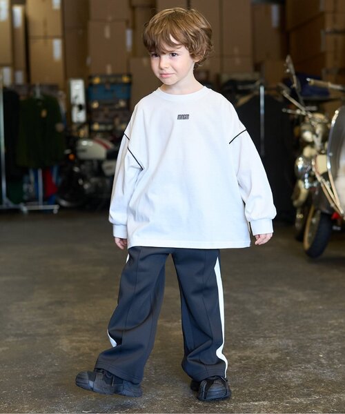 b・ROOM（ビールーム）の「【MNCM】【カイテキ天竺】パイピングビッグTシャツ（Tシャツ/カットソー・キッズ・オフホワイト/ブラック/チャコール・130cm/140cm/120cm/110cm/150cm）」の16枚目の写真