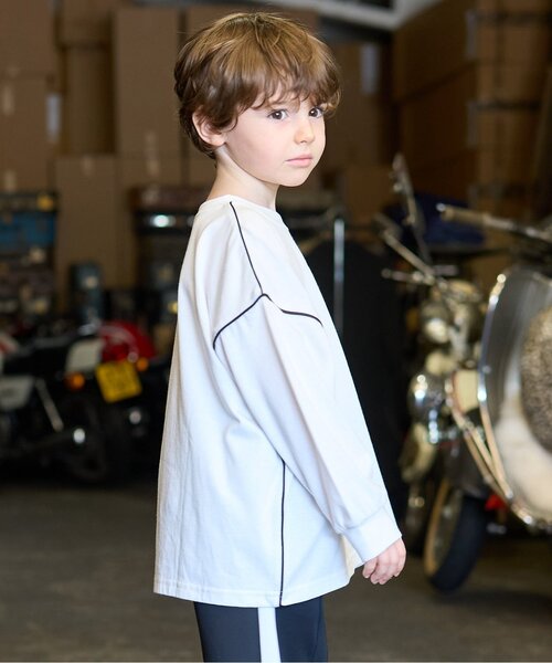 b・ROOM（ビールーム）の「【MNCM】【カイテキ天竺】パイピングビッグTシャツ（Tシャツ/カットソー・キッズ・オフホワイト/ブラック/チャコール・130cm/140cm/120cm/110cm/150cm）」の18枚目の写真