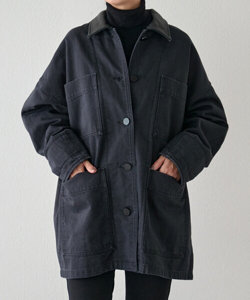 BEARDSLEY(ビアズリー)の「《15 quinze》レザーコンビワークジャケット(カバーオール・レディース・ブラック・FREE)」の3枚目の写真