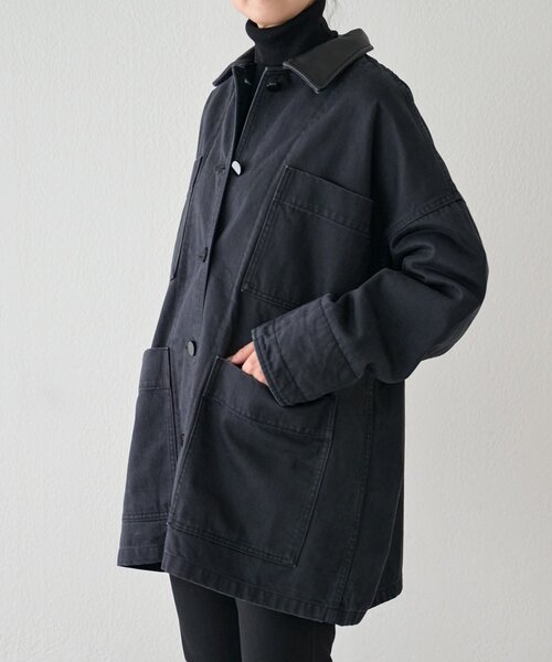 BEARDSLEY(ビアズリー)の「《15 quinze》レザーコンビワークジャケット(カバーオール・レディース・ブラック・FREE)」の5枚目の写真