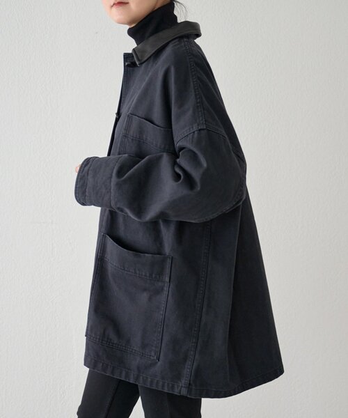 BEARDSLEY(ビアズリー)の「《15 quinze》レザーコンビワークジャケット(カバーオール・レディース・ブラック・FREE)」の6枚目の写真