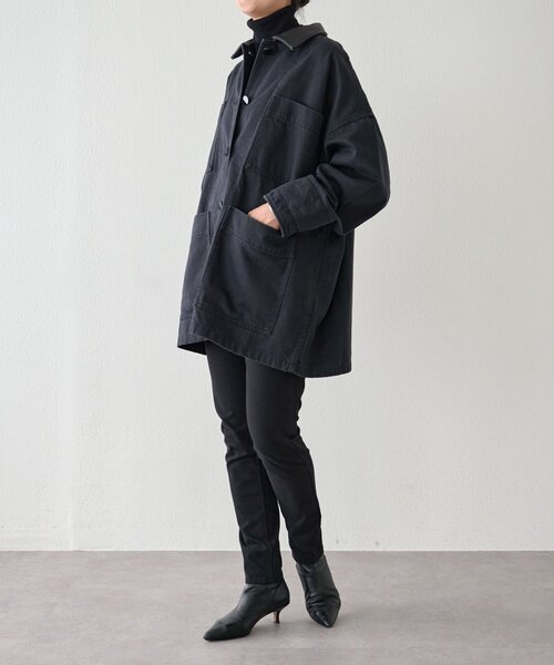 BEARDSLEY(ビアズリー)の「《15 quinze》レザーコンビワークジャケット(カバーオール・レディース・ブラック・FREE)」の20枚目の写真