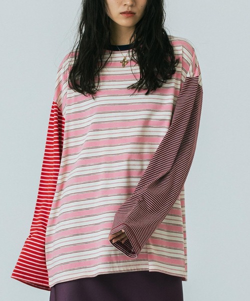 ROSE BUD（ローズバッド）の「(CREOLME)MULTI STRIPE L/S TEE（Tシャツ/カットソー・レディース・ネイビー/ピンク・ONE SIZE）」の2枚目の写真