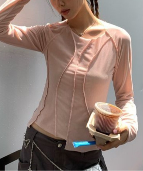 shyam inspiration(シャムインスピレーション)の「バックレース メッシュ メロウトップス(Tシャツ/カットソー・レディース・ピンク・S/M)」の4枚目の写真