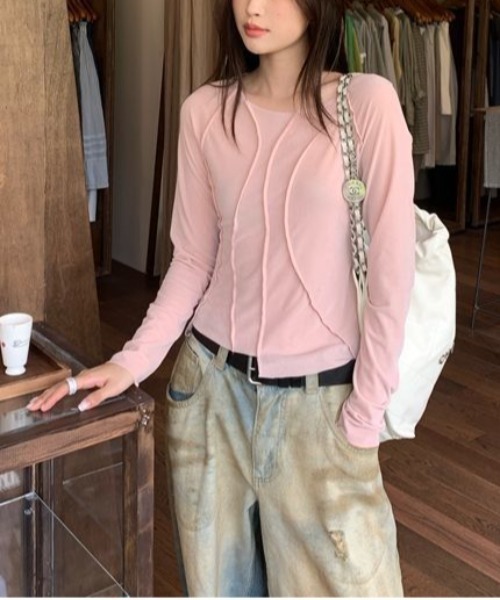 shyam inspiration(シャムインスピレーション)の「バックレース メッシュ メロウトップス(Tシャツ/カットソー・レディース・ピンク・S/M)」の6枚目の写真