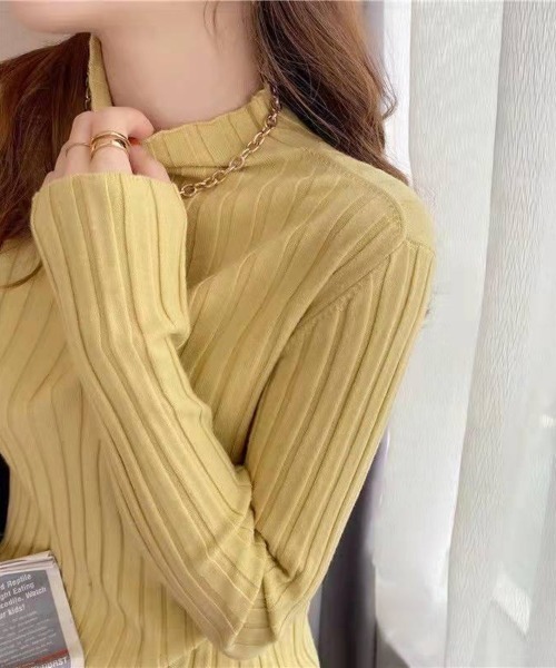 Beststore(ベストストア)の「ボトルネック リブニット 長袖(ニット/セーター・レディース・ホワイト/ベージュ系その他/ピンク/ブラウン/グリーン/パープル/イエロー/オレンジ/ダークブルー/ブラック/ライトベージュ/グレー/ブルー/ダークグリーン/ローズ・FREE)」の12枚目の写真