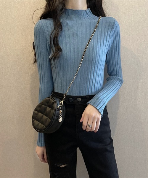 Beststore(ベストストア)の「ボトルネック リブニット 長袖(ニット/セーター・レディース・ホワイト/ベージュ系その他/ピンク/ブラウン/グリーン/パープル/イエロー/オレンジ/ダークブルー/ブラック/ライトベージュ/グレー/ブルー/ダークグリーン/ローズ・FREE)」の9枚目の写真