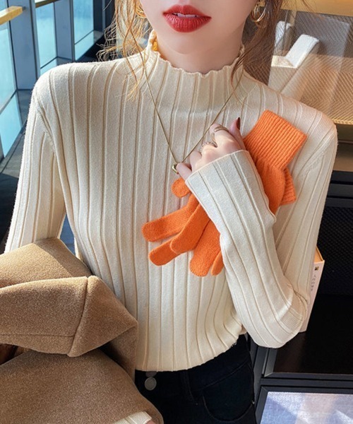Beststore(ベストストア)の「ボトルネック リブニット 長袖(ニット/セーター・レディース・ホワイト/ベージュ系その他/ピンク/ブラウン/グリーン/パープル/イエロー/オレンジ/ダークブルー/ブラック/ライトベージュ/グレー/ブルー/ダークグリーン/ローズ・FREE)」の18枚目の写真