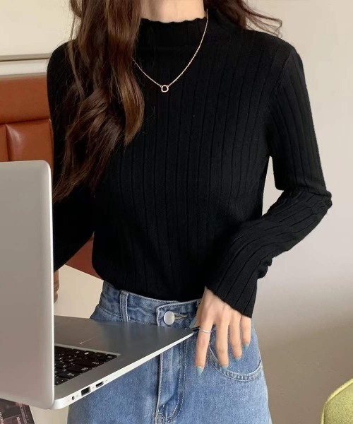 Beststore(ベストストア)の「ボトルネック リブニット 長袖(ニット/セーター・レディース・ホワイト/ベージュ系その他/ピンク/ブラウン/グリーン/パープル/イエロー/オレンジ/ダークブルー/ブラック/ライトベージュ/グレー/ブルー/ダークグリーン/ローズ・FREE)」の21枚目の写真
