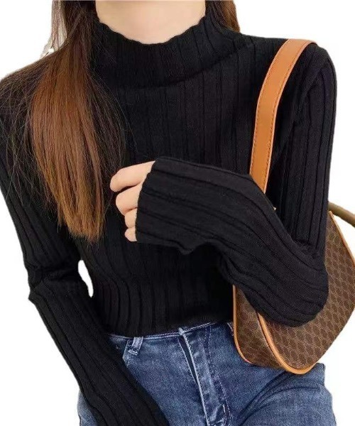 Beststore(ベストストア)の「ボトルネック リブニット 長袖(ニット/セーター・レディース・ホワイト/ベージュ系その他/ピンク/ブラウン/グリーン/パープル/イエロー/オレンジ/ダークブルー/ブラック/ライトベージュ/グレー/ブルー/ダークグリーン/ローズ・FREE)」の22枚目の写真