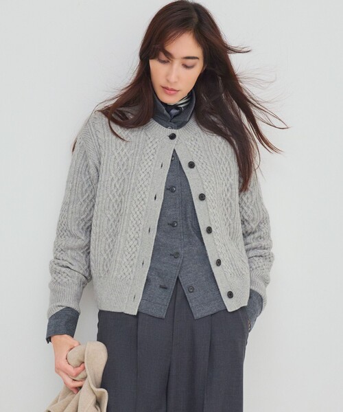セール】【洗える】カシミヤブレンド ケーブルニットカーディガン