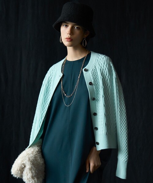 セール】【洗える】カシミヤブレンド ケーブルニットカーディガン