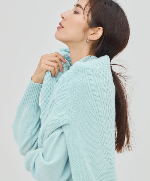 セール】【洗える】カシミヤブレンド ケーブルニットカーディガン