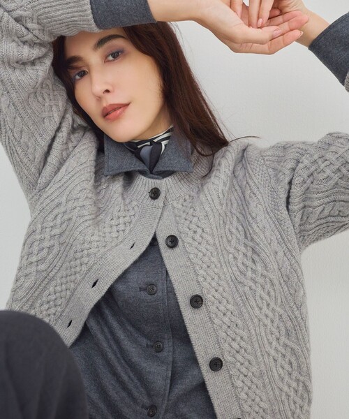 セール】【洗える】カシミヤブレンド ケーブルニットカーディガン