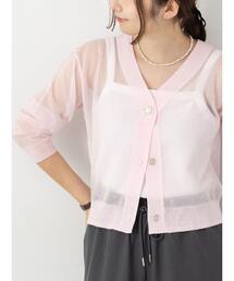 Te chichi TERRASSE（テチチテラス）の「ビジュー付きシアーVネックカーディガン（カーディガン/ボレロ）」