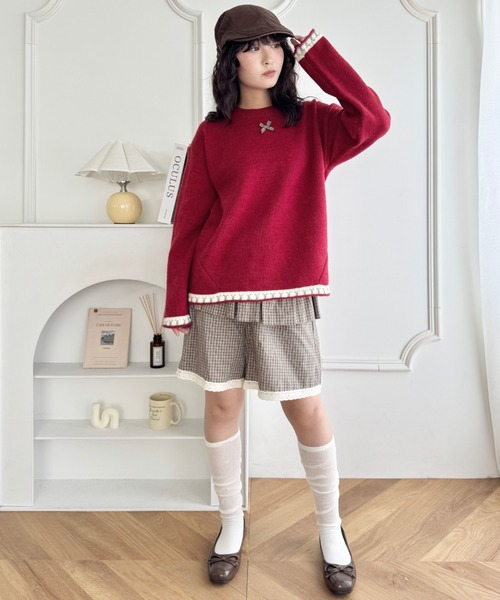 SOLLON.（ソルロン）の「プチリボン配色パイピングニットプルオーバー（ニット/セーター・レディース・レッド/ブラウン/グレー/アイボリー・FREE）」の11枚目の写真