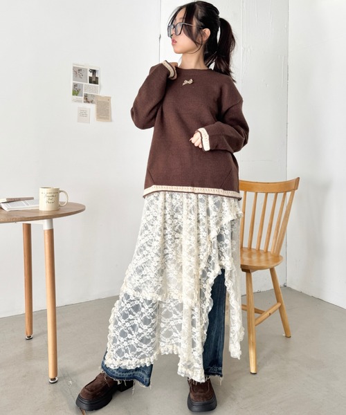 SOLLON.（ソルロン）の「プチリボン配色パイピングニットプルオーバー（ニット/セーター・レディース・レッド/ブラウン/グレー/アイボリー・FREE）」の22枚目の写真