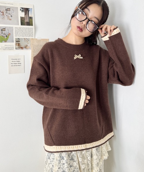 SOLLON.（ソルロン）の「プチリボン配色パイピングニットプルオーバー（ニット/セーター・レディース・レッド/ブラウン/グレー/アイボリー・FREE）」の21枚目の写真