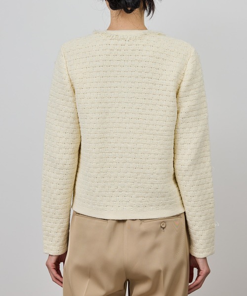 ROPE'(ロペ)の「ニットフリンジジャケット(ノーカラージャケット・レディース・ネイビー/キナリ・36/38)」の10枚目の写真