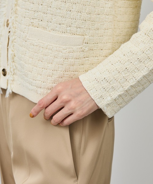 ROPE'(ロペ)の「ニットフリンジジャケット(ノーカラージャケット・レディース・ネイビー/キナリ・36/38)」の12枚目の写真