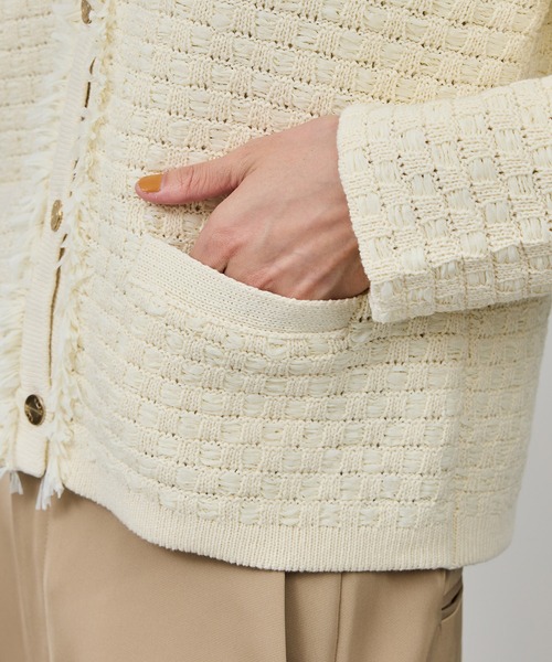 ROPE'(ロペ)の「ニットフリンジジャケット(ノーカラージャケット・レディース・ネイビー/キナリ・36/38)」の13枚目の写真