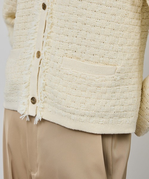 ROPE'(ロペ)の「ニットフリンジジャケット(ノーカラージャケット・レディース・ネイビー/キナリ・36/38)」の14枚目の写真