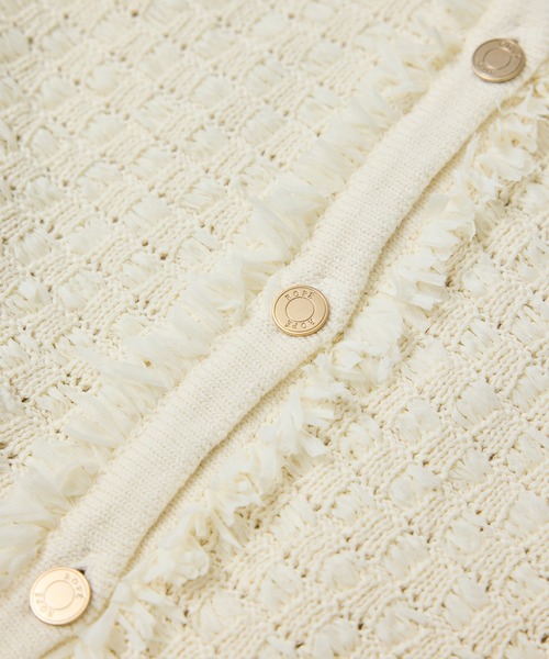 ROPE'(ロペ)の「ニットフリンジジャケット(ノーカラージャケット・レディース・ネイビー/キナリ・36/38)」の15枚目の写真