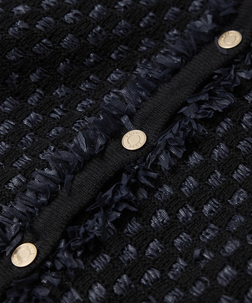 ROPE'(ロペ)の「ニットフリンジジャケット(ノーカラージャケット・レディース・ネイビー/キナリ・36/38)」の16枚目の写真