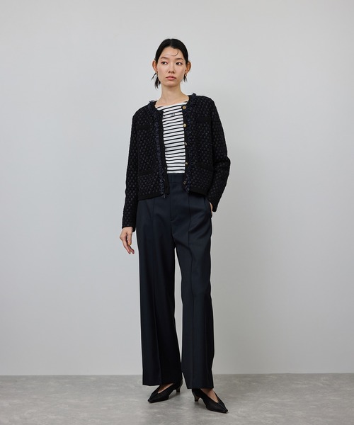 ROPE'(ロペ)の「ニットフリンジジャケット(ノーカラージャケット・レディース・ネイビー/キナリ・36/38)」の18枚目の写真