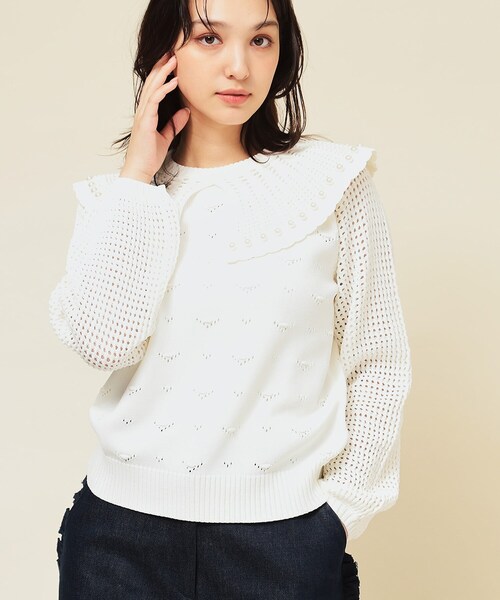 Sunauna(スーナウーナ)の「透かしパール調ニット(ニット/セーター・レディース・ブラック/オフホワイト/ダークウッド・38/40)」の1枚目の写真