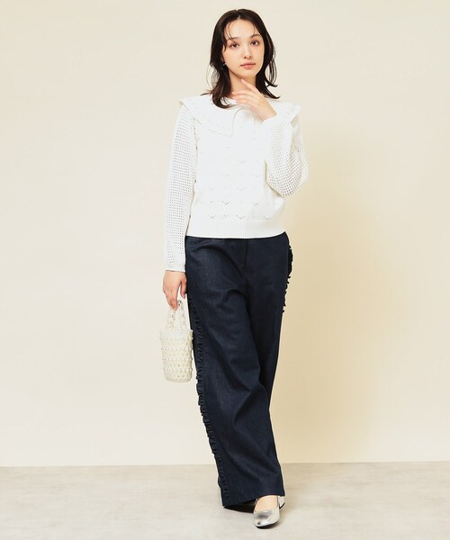 Sunauna(スーナウーナ)の「透かしパール調ニット(ニット/セーター・レディース・ブラック/オフホワイト/ダークウッド・38/40)」の5枚目の写真