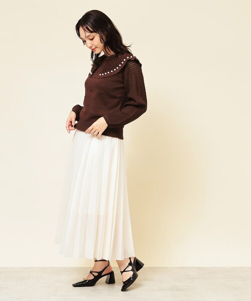 Sunauna(スーナウーナ)の「透かしパール調ニット(ニット/セーター・レディース・ブラック/オフホワイト/ダークウッド・38/40)」の7枚目の写真