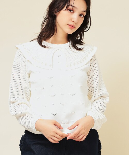Sunauna(スーナウーナ)の「透かしパール調ニット(ニット/セーター・レディース・ブラック/オフホワイト/ダークウッド・38/40)」の8枚目の写真