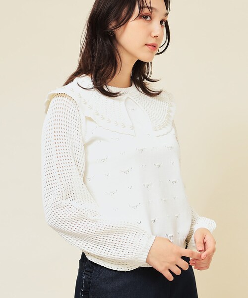 Sunauna(スーナウーナ)の「透かしパール調ニット(ニット/セーター・レディース・ブラック/オフホワイト/ダークウッド・38/40)」の9枚目の写真