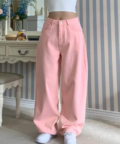 semplice(センプリチェ)の「ハート型ポケットのワイドデニムパンツ(デニムパンツ・レディース・ピンク/オフホワイト・M/L)」の5枚目の写真