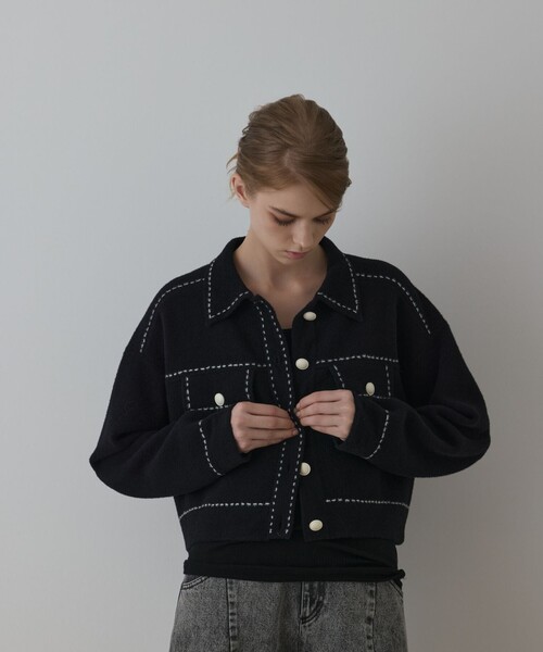 Diagram（ダイアグラム）の「ステッチニットジャケット（ニット/セーター・レディース・レッド/キナリ/ブラック・36）」の3枚目の写真