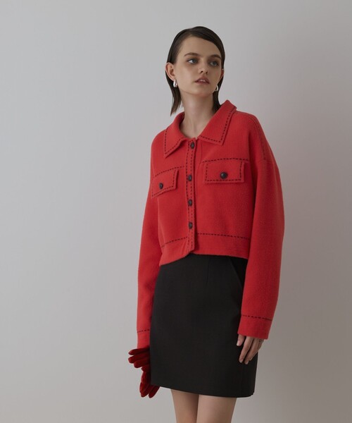 Diagram（ダイアグラム）の「ステッチニットジャケット（ニット/セーター・レディース・レッド/キナリ/ブラック・36）」の11枚目の写真