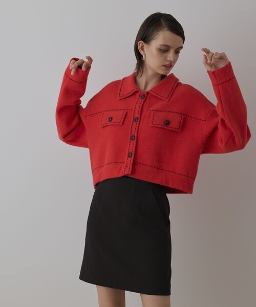 Diagram（ダイアグラム）の「ステッチニットジャケット（ニット/セーター・レディース・レッド/キナリ/ブラック・36）」の14枚目の写真