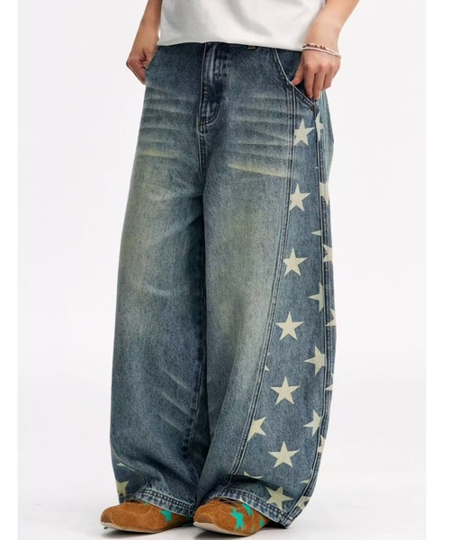AsRiRe（アスリレイ）の「星柄サイドラインバギーデニム（デニムパンツ・レディース・ブルー・S/M/L）」の8枚目の写真