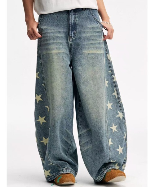 AsRiRe（アスリレイ）の「星柄サイドラインバギーデニム（デニムパンツ・レディース・ブルー・S/M/L）」の7枚目の写真