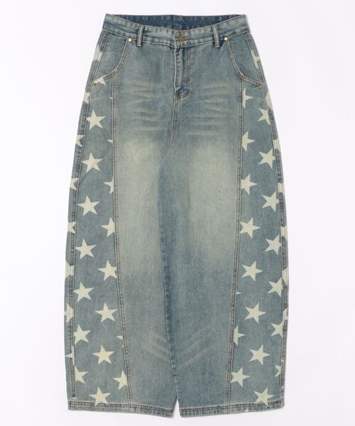 AsRiRe（アスリレイ）の「星柄サイドラインバギーデニム（デニムパンツ・レディース・ブルー・S/M/L）」の3枚目の写真