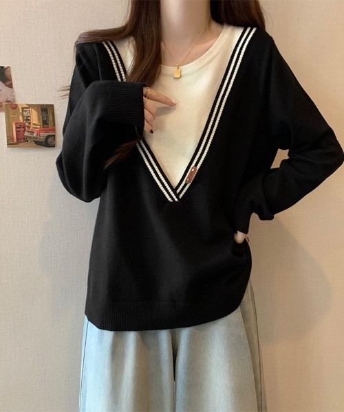 Doux Belle(ドゥーベル)の「レイヤード風ニットトップス(ニット/セーター・レディース・ブラック系その他/ブラック・FREE)」の2枚目の写真