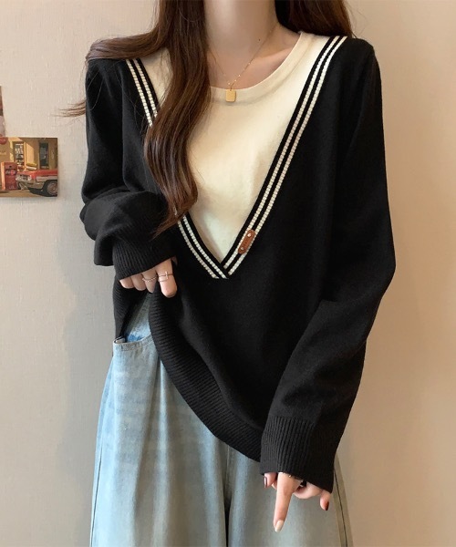 Doux Belle(ドゥーベル)の「レイヤード風ニットトップス(ニット/セーター・レディース・ブラック系その他/ブラック・FREE)」の3枚目の写真