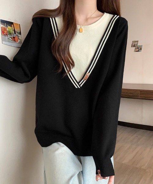 Doux Belle(ドゥーベル)の「レイヤード風ニットトップス(ニット/セーター・レディース・ブラック系その他/ブラック・FREE)」の4枚目の写真