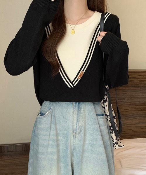 Doux Belle(ドゥーベル)の「レイヤード風ニットトップス(ニット/セーター・レディース・ブラック系その他/ブラック・FREE)」の6枚目の写真