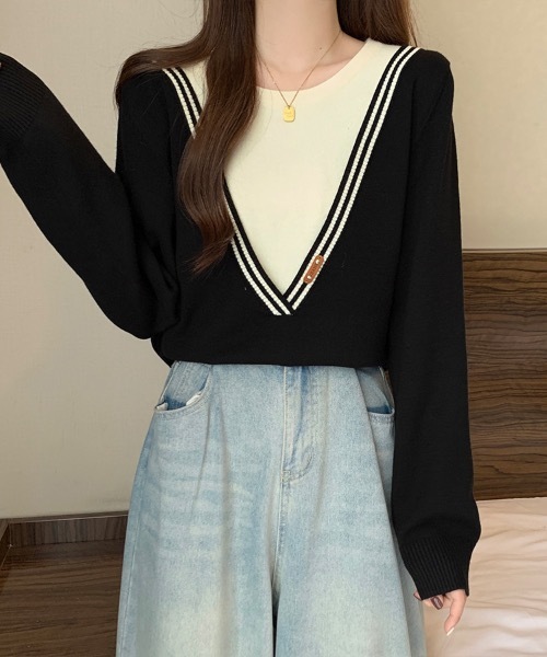 Doux Belle(ドゥーベル)の「レイヤード風ニットトップス(ニット/セーター・レディース・ブラック系その他/ブラック・FREE)」の7枚目の写真